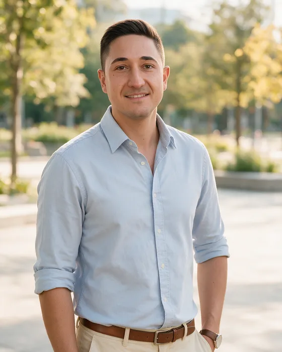 Georg Kronwitter, Inhaber von Sichtvoll Webdesign, im hellen Hemd vor Bäumen
