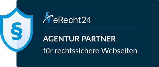 Siegel: eRecht24 Agenturpartner (Wortlaut des Siegels: für rechtssichere Webseiten)